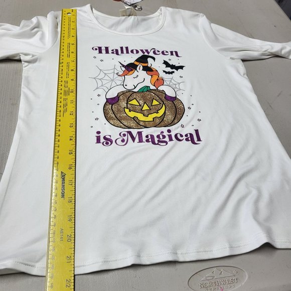 New Girls Self Esteem Shirt Long Sleeve Unicorn Halloween Size L Top White Comfy - Picture 10 of 10